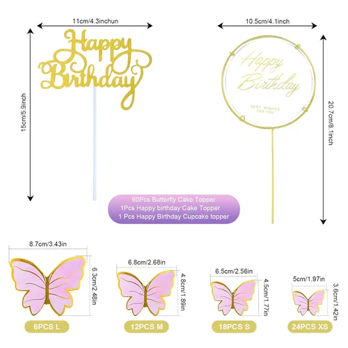 Vista 2 de 60 decoraciones de mariposa para cupcakes de oro rosa con 2 decoraciones