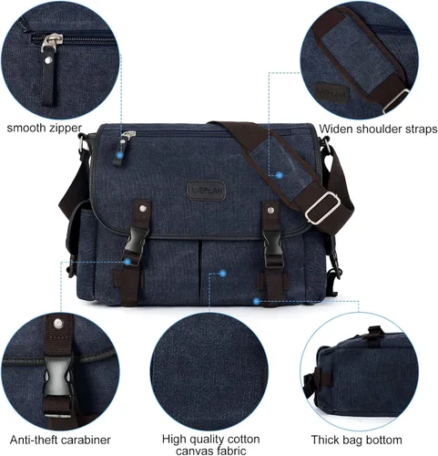 Vista 7 de Bolso de mensajero para hombre resistente al agua unisex bolsas de mensajero vintage para mujer bolsa de laptop de 14 pulgadas y 156 pulgadas