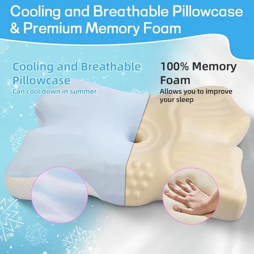 Vista 6 de Almohada cervical para dormir, almohadas para dormir de lado para adultos, almohada ergonómica de espuma viscoelástica con funda de almohada de seda