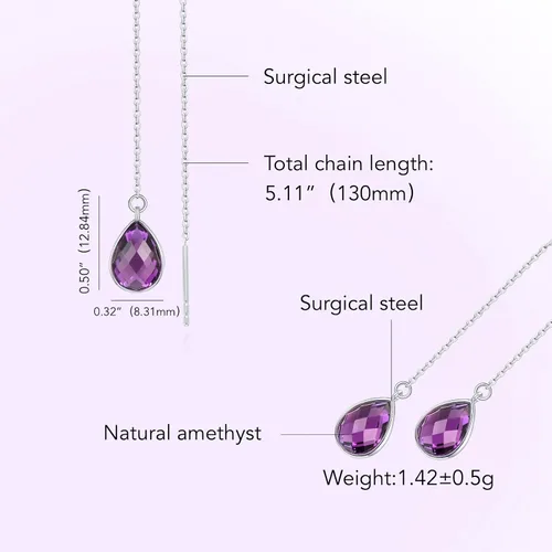 Vista 2 de Aretes de enhebrador para mujer, aretes colgantes de labradoritapiedra lunar natural, aretes colgantes de piedra natal de piedras preciosas, joyería