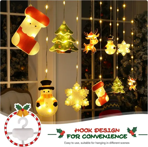 Vista 9 de BLOOMWIN Luces de ventana para decoración de Navidad, luces LED de ventana de Navidad de 9.8 pies, tira de luces de cortina para interiores