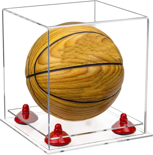Vista 149 de Better Display Cases Mini acrílico - Miniatura (no tamaño completo) Baloncesto vitrina con elevadores negros y espejo (A015-BR)