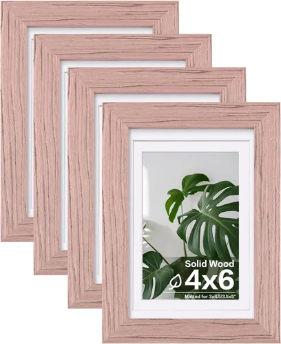 Vista 25 de Egofine - Juego de 4 portarretratos A4 de madera maciza y cubierta de plexiglás de 4 x 6/6 x 8 pulgadas con paspartú o A4 sin paspartú, para mesa