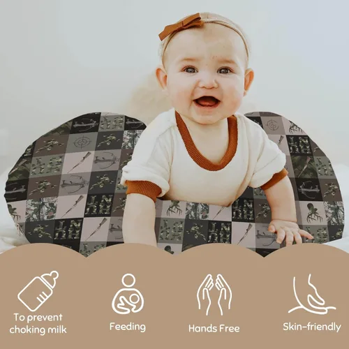 Vista 5 de Fundas de almohada de lactancia de retazos de caza, diseño de camuflaje y ciervos, funda de lactancia suave y elástica para almohadas de lactancia