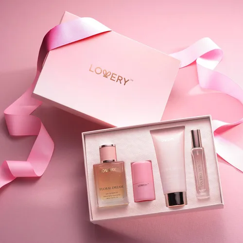Vista 6 de Set de perfume y desodorante 4 en 1 para mujer, 4 piezas de perfume rosa Eau de Parfum - Set de regalo de perfumes para mujer con barra