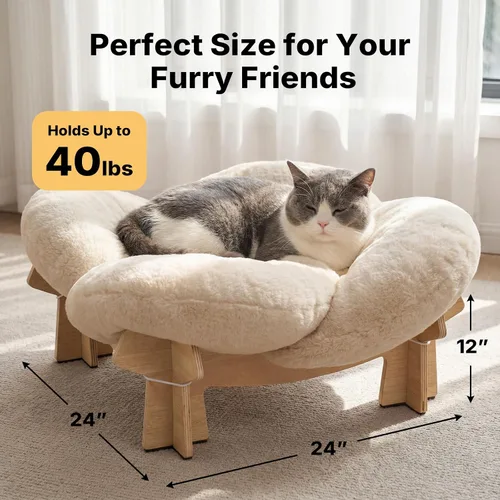 Vista 4 de Veehoo Moderna cama elevada para gatos con cojín lavable y esponjoso para gatos de interior y perros pequeños, sofá elevado de madera para mascotas