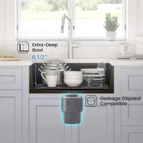 Vista 7 de KIBI Pure - Fregadero de cocina de arcilla refractaria de 24 pulgadas, diseño frontal de delantal de un solo tazón, acristalamiento resistente al