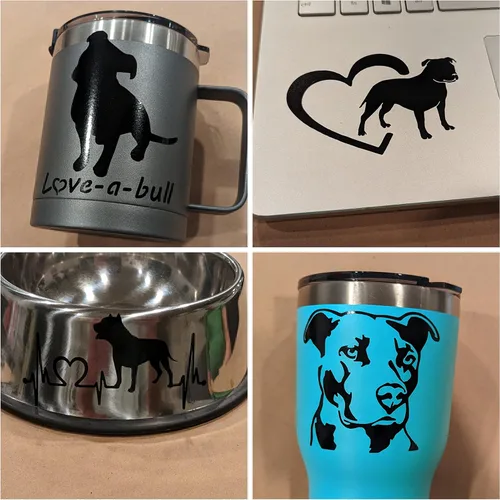 Vista 2 de Paquete de 4 calcomanías de Pitbull: Love-a-Bull, latido del corazón de Pitbull, corazón de American Pit Bull Terrier, calcomanías detalladas