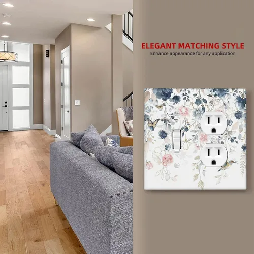 Vista 246 de Decorative Outlet Covers Blue Background White Cat Daisy Floral 2-Gang 1-Gang Wall Plate Single Toggle/Rocker Farmhouse Style Light Switch Covers