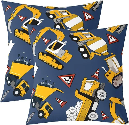 Vista 28 de Juego de 2 fundas de almohada de construcción de 16 x 16 pulgadas, fundas de almohada suaves para camiones, fundas de cojín para sala de estar