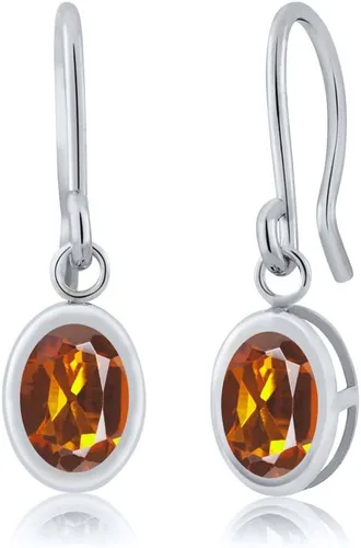 Vista 45 de Gem Stone King Aretes colgantes de plata de ley 925 de 0.276 x 0.197 in con piedra natal ovalada de alambre francés para mujer
