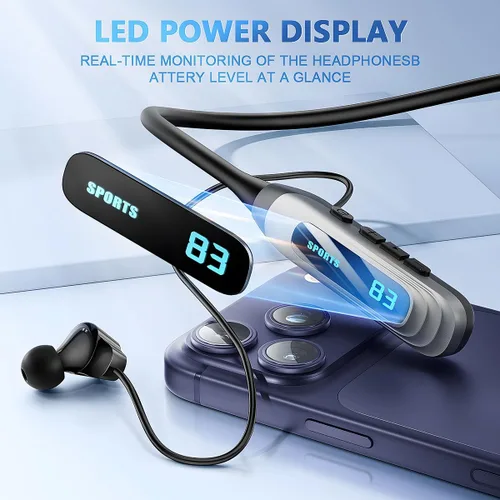 Vista 2 de MZYML - Auriculares Bluetooth con banda para el cuello 5.4, IPX5 impermeables con micrófono, 80 horas de reproducción, 1000 horas de espera