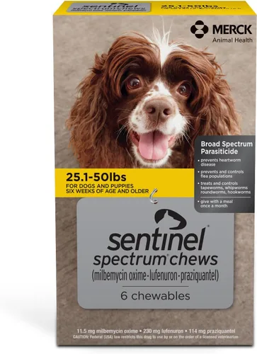 Vista 13 de SENTINEL SPECTRUM Masticables para perros, 50-100 libras, 6 masticables, suministro para 6 meses, caja azul