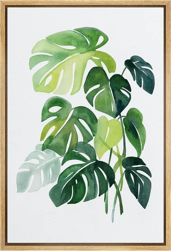 Vista 16 de SIGNWIN Lienzo enmarcado para pared, acuarela verde, bosque, helecho, planta, naturaleza, ilustraciones de área silvestre, arte moderno, rústico