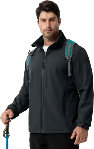 Vista 6 de ZITY Chaqueta Softshell Ligera para Hombre con Forro Polar Impermeable Chaqueta de Lluvia con Cremallera Carcasa Suave Cortavientos Rompevientos