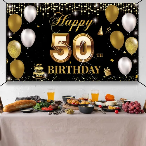 Vista 5 de Fondo de pancarta de cumpleaños número 50, decoración de feliz cumpleaños 50 para hombres y mujeres, cartel de fiesta de cumpleaños de 50 años