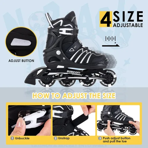 Vista 2 de Patines en línea ajustables con ruedas de luz completa, patines iluminadores al aire libre para niños y adultos, niñas y niños, hombres y mujeres