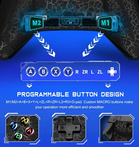 Vista 4 de Controlador inalámbrico Switch Pro para controlador de interruptorLiteOLED, LED multiplataforma Windows PC IOS Android Switch remoto con Cool RGB