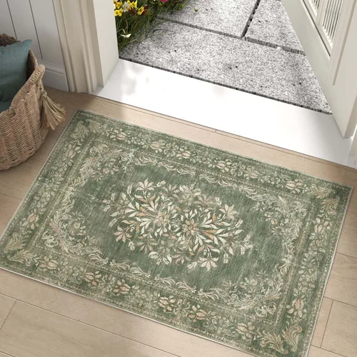 Vista 172 de jinchan Fiora - Alfombra lavable de área pequeña, alfombra de entrada floral de medio círculo de 2 x 3, tapete de media luna de pelo bajo, suave