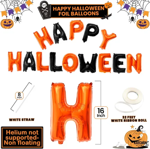 Vista 2 de KatchOn, Cartel de globos de Feliz Halloween, 16 pulgadas, paquete de 14, pancarta de feliz Halloween para decoraciones de fiesta de Halloween