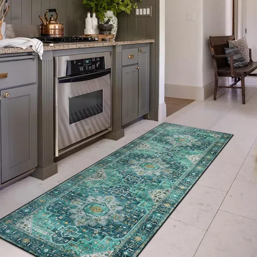 Vista 47 de Moynesa Alfombra ultra fina lavable de 2 x 3 pies, alfombra pequeña de cocina para entrada, interior, antideslizante, tapete vintage para puerta