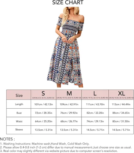 Vista 3 de GOTOTOP Vestido largo de verano con abertura y hombros descubiertos para mujer, estilo bohemio, estampado floral, acampanado, con vuelo