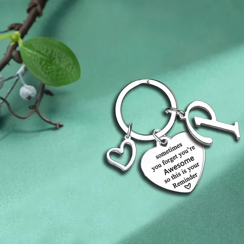 Vista 2 de Mebvdebe Llavero con 26 letras iniciales del alfabeto, regalos inspiradores para mujeres, hijo, hija, llavero con inicial, regalo