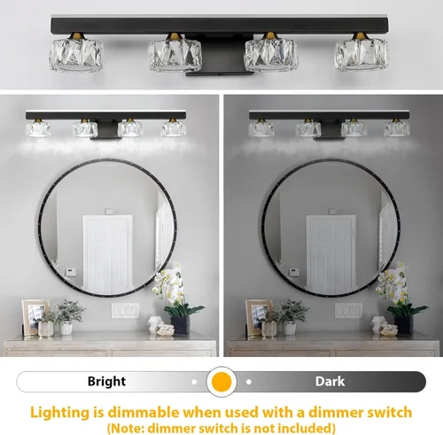 Vista 12 de Lámparas de tocador de baño de cristal negro sobre espejo para iluminación de baño (4 luces)