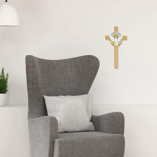 Vista 7 de Needzo Cruz de pared de confirmación, decoración de madera confirmada en Cristo, accesorio colgante católico, 6 pulgadas