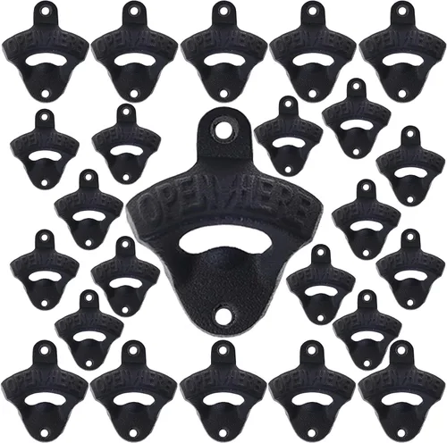 Vista 14 de Abridor de botellas de hierro fundido negro montado en la pared con tornillos montables para mesa de poste enfriador de madera (paquete de 3)