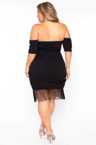 Vista 4 de ROSIANNA Vestidos de talla grande con borlas y hombros descubiertos para mujer