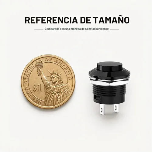 Vista 6 de Interruptor de botón momentáneo, mini interruptor redondo sin bloqueo, CA 250 V/3 A CA 125 V/6 A, tapa negra de apagado (10 piezas)