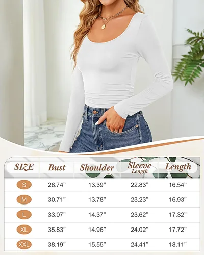 Vista 6 de Ficerd 3 piezas de camisetas cortas básicas de manga larga para mujer, ajustadas, cuello redondo, color liso, casual, para mujer