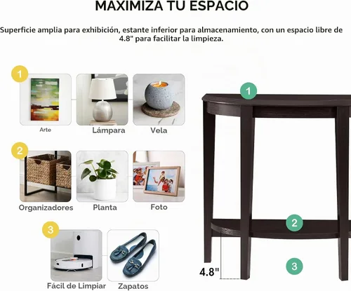 Vista 7 de Homes: Inside + Out Payne - Moderna consola de media luna con estante de almacenamiento, muebles decorativos de entrada para sala de estar, pasillo
