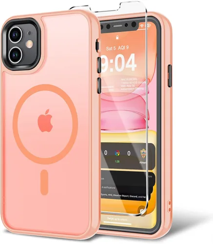 Vista 44 de Funda para iPhone 11 con protector de pantalla, compatible con MagSafe, ultra delgada, translúcida, mate, a prueba de golpes, color negro
