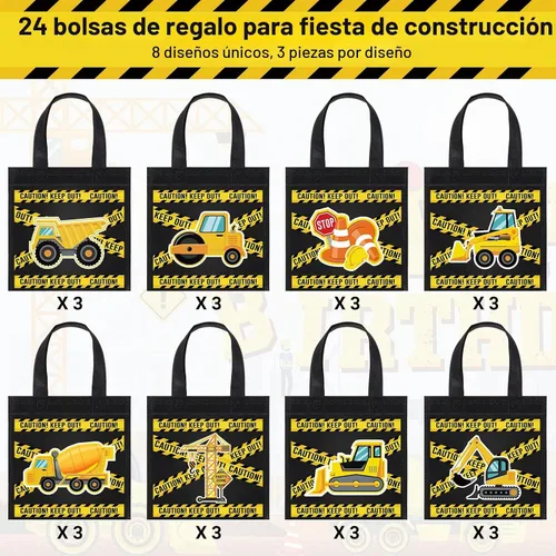 Vista 3 de Photect 24 piezas de bolsas de regalo para fiesta de construcción temática de construcción, bolsa de camión volquete no tejida mini con asas