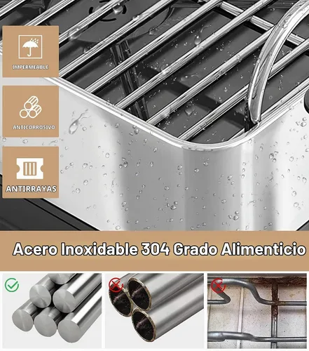Vista 4 de BOOSINY - Escurridor grande de acero inoxidable de 2 niveles con tabla de drenaje
