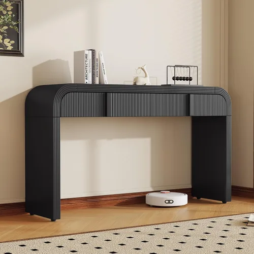 Vista 17 de Knocbel Mesa consola con 2 cajones ranurados, mesas de sofá modernas con curvas redondeadas únicas y superficie lisa para sala de estar, entrada, 55