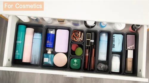 Vista 3 de Kutesna 15 piezas de separadores para cajones de escritorio entrelazados, organizador para oficina, baño, cocina, maquillaje (negro)