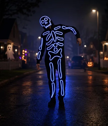 Vista 4 de Tipsy Elves Vestido ajustado de manga larga con esqueleto de Halloween para mujer Luz LED