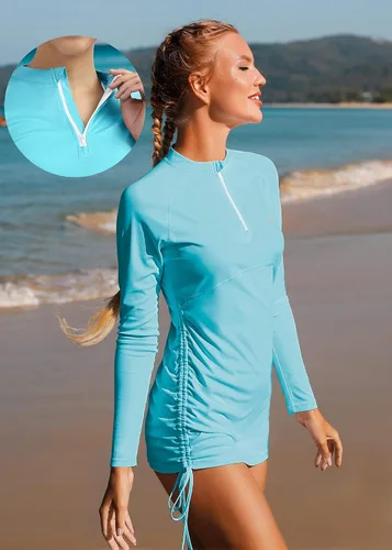 Vista 5 de Ewedoos - Camisas de baño con protección solar UPF 50+ contra salpullido para mujer, ropa de natación con protección solar SPF, camisas de manga