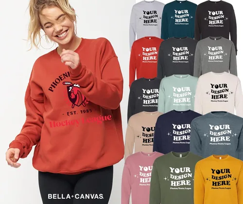Vista 7 de INK STITCH Unisex 3945 Bella Canvas Custom Printing Logo Textos Esponja Fleece Cuello redondo Sudaderas