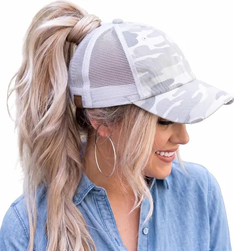 Vista 59 de Funky Junque - Sombrero de cola de caballo para mujer, gorra de béisbol con ajuste ajustable y cola de caballo alta cruzada para uso diario Paquete