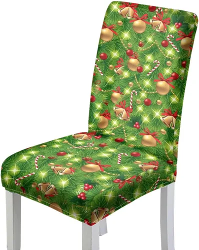 Vista 2 de Rnyleeg Fundas navideñas para sillas de comedor, fundas de asiento de comedor con estampado de campanas brillantes, juego de 1 funda suave y lavable