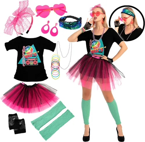 Vista 9 de Spooktacular Creations Conjunto de disfraz de los años 80 con camiseta, tutú y otros accesorios de cosplay de Halloween