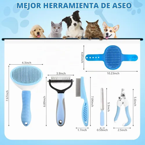 Vista 2 de Cepillo para Perros Kit de Aseo para Perros 6 Piezas Cepillo para Perros para Muda de Pelo-Cepillos para Perros para Aseo, Peine Desenredante