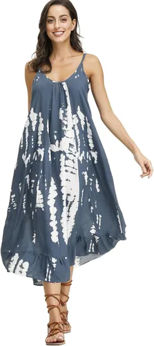 Vista 2 de BUENOS NINOS - Vestido largo de estilo bohemio, estampado floral y cuello en V, para mujer, vestido de estilo étnico con tirantes delgados