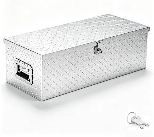 Vista 10 de TUFFIOM - Caja de herramientas de aluminio de 30 pulgadas para cama de camión, caja de herramientas resistente con placa de diamante para remolque