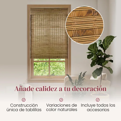 Vista 3 de ARLO BLINDS Persianas romanas de bambú con cenefa de 20 pulgadas de ancho x Nativo Dalí