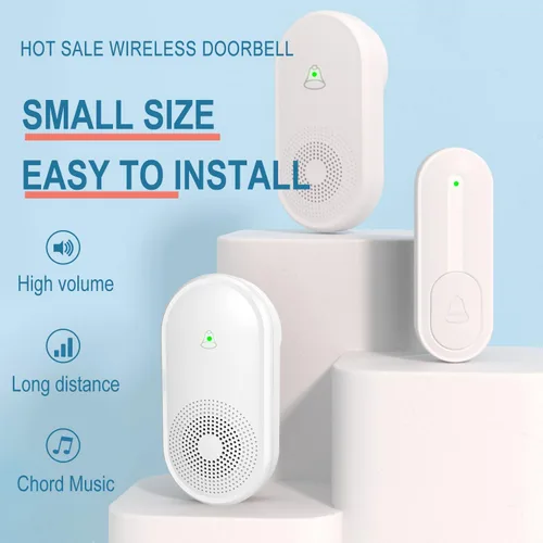 Vista 2 de Timbre inalámbrico con 5 receptores, 2 botones, timbre impermeable IP55, timbre remoto de 1000 pies/984.3 ft, 55 campanas de 5 volumen, LED